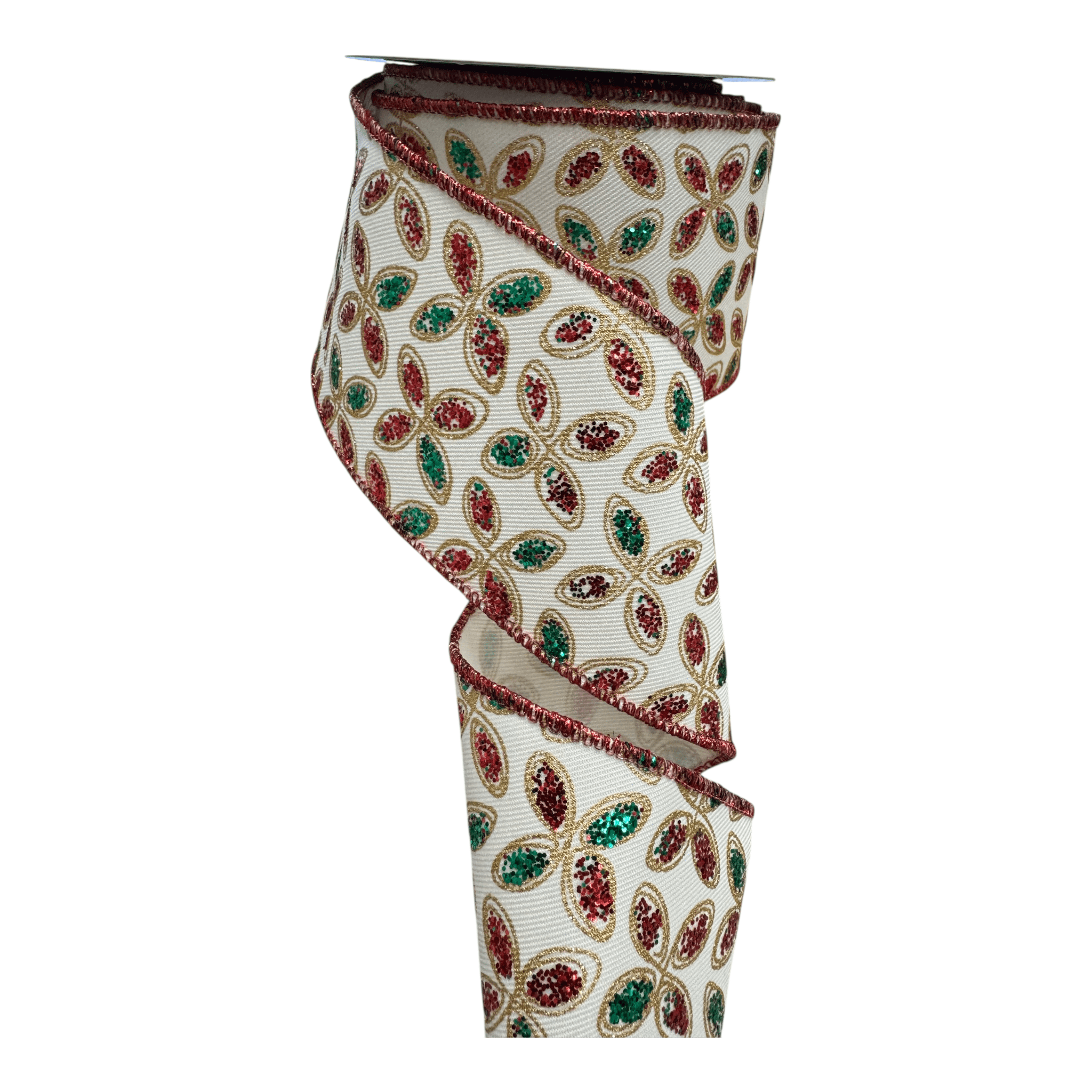 2.5 Inch By 10 Yard Red And Green Quatrefoil Petals Ribbon Craig Bachman RGE192645