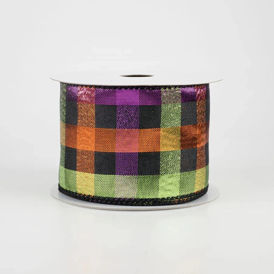 2.5" Metallic Halloween Square Check Ribbon (10 Yards) Jascotina 51004-40-21