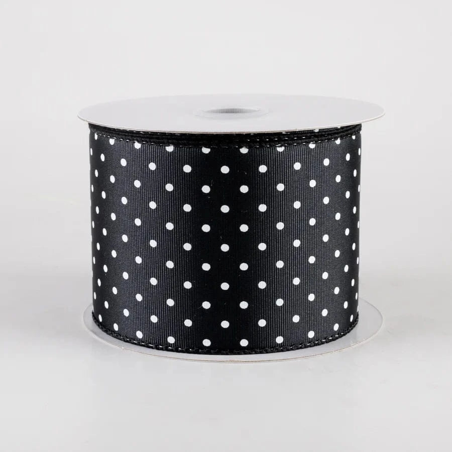 2.5" Ribbed Satin Microdots Ribbon: Black (10 Yards) Jascotina 42419-40-21