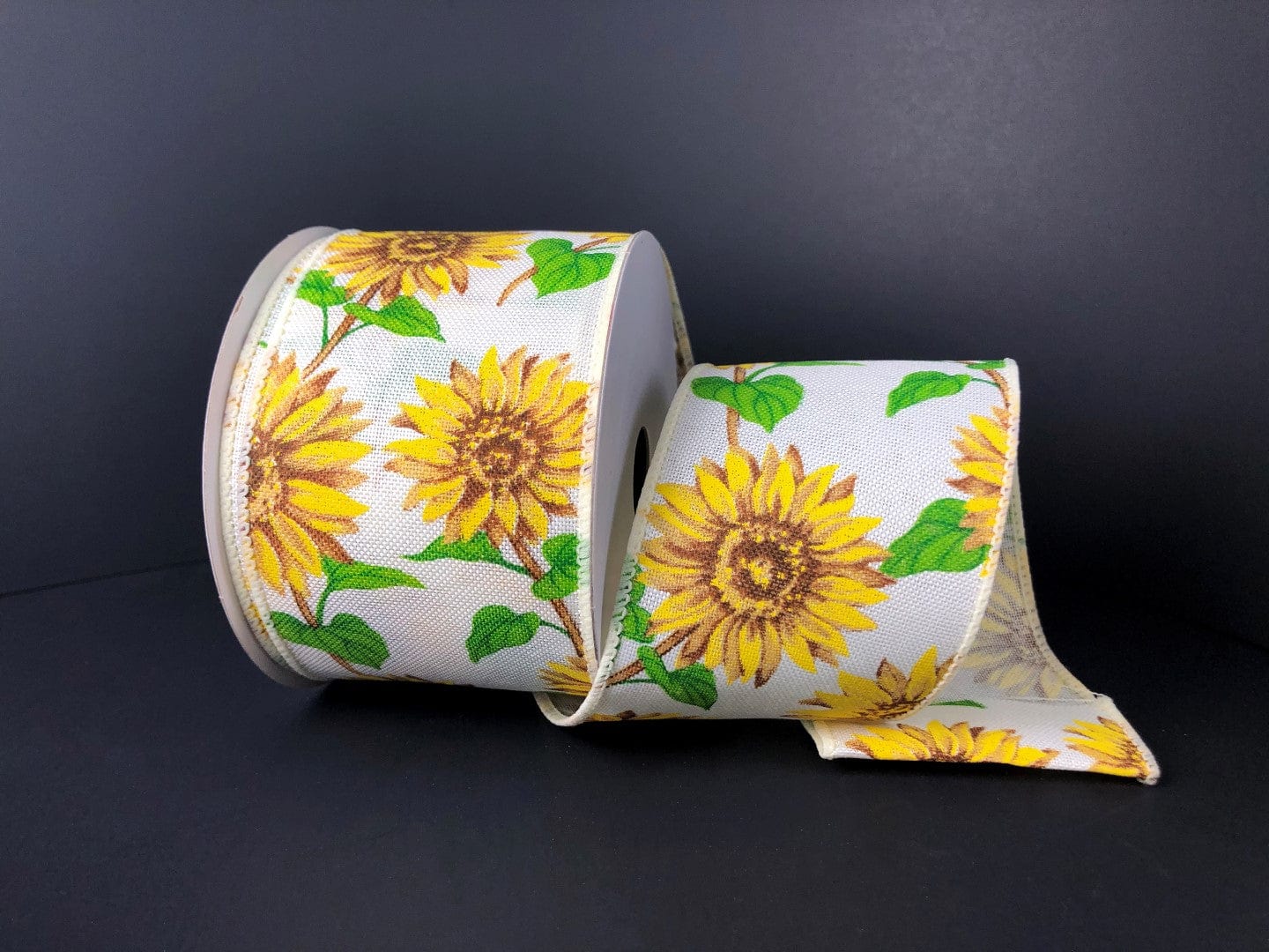 2.5" Sunflower Ribbon - Ivory/Dark Yellow/Green Jascotina Ribbon 41024-40-18