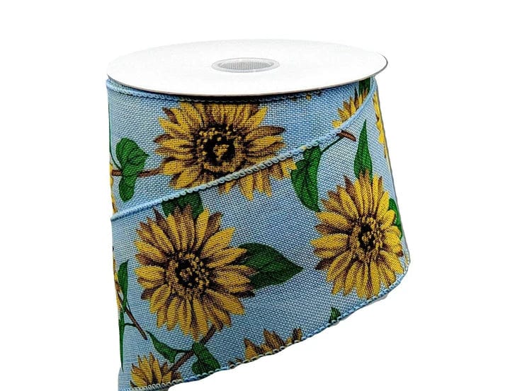 2.5" Sunflower Ribbon - Light Blue/Yellow/Green Jascotina Ribbon 41024-40-04