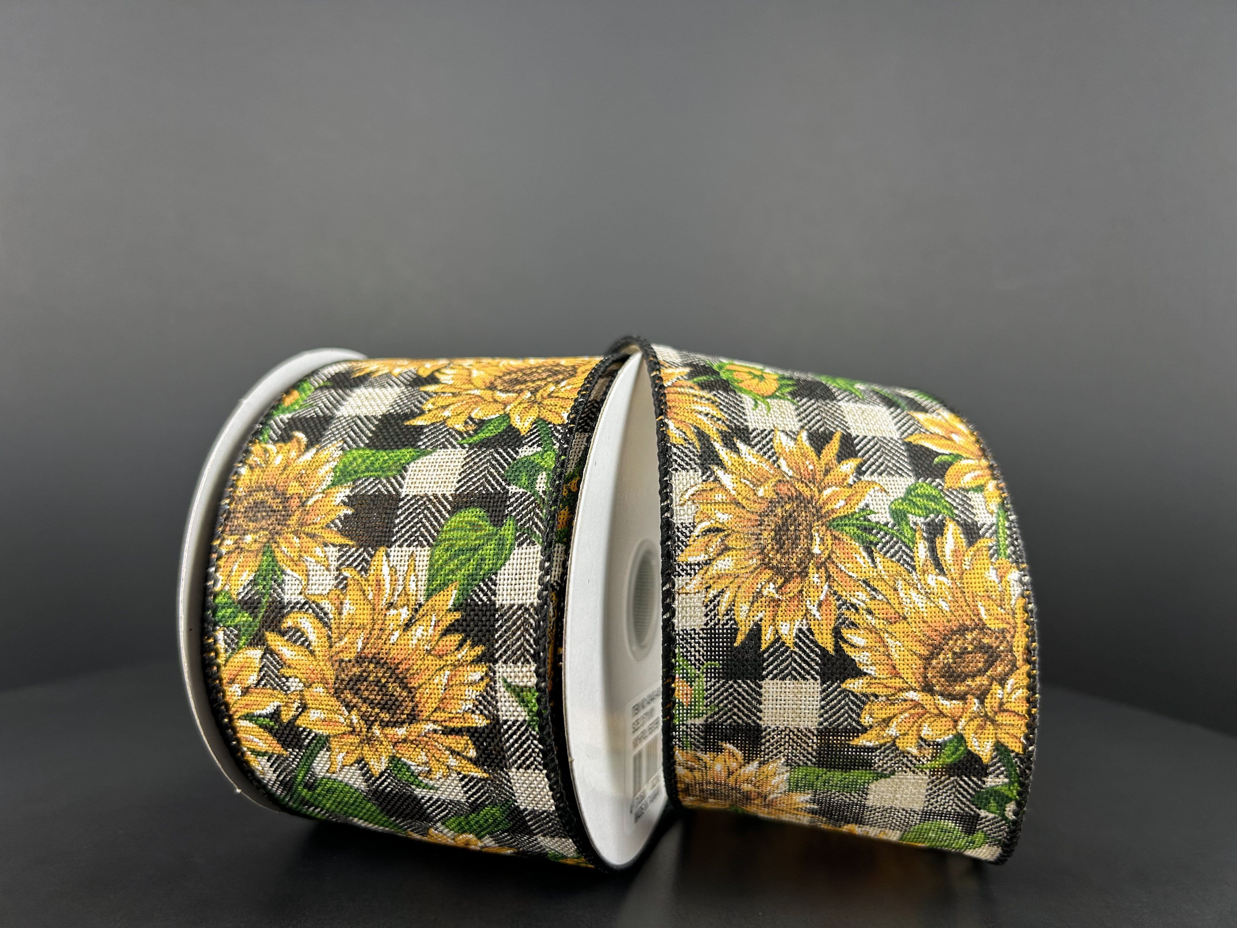 2.5" Sunflower Ribbon - Natural/Black/Dark Yellow/Green Jascotina Ribbon 42443-40-20