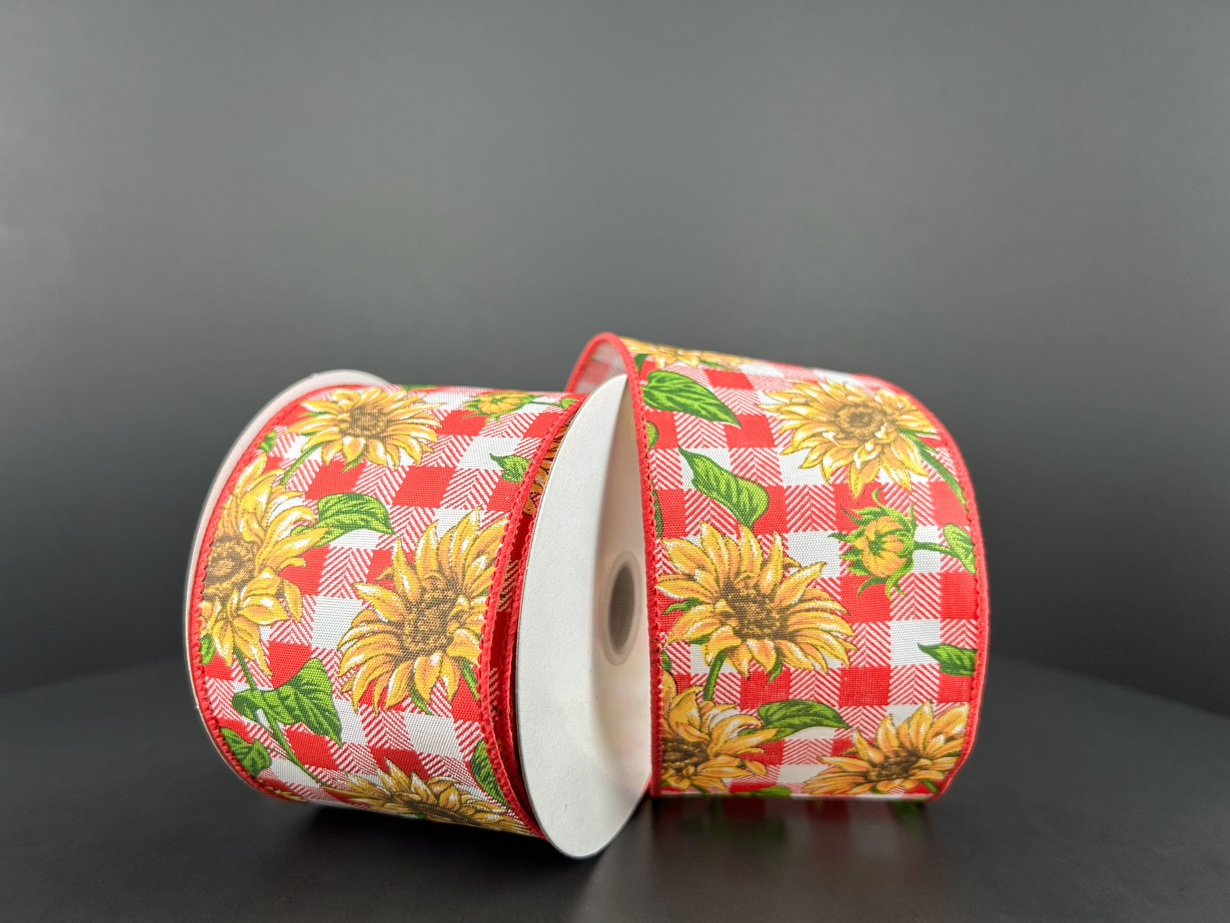 2.5" Sunflower Ribbon - Red/White/Dark Yellow/Green Jascotina Ribbon 42445-40-12