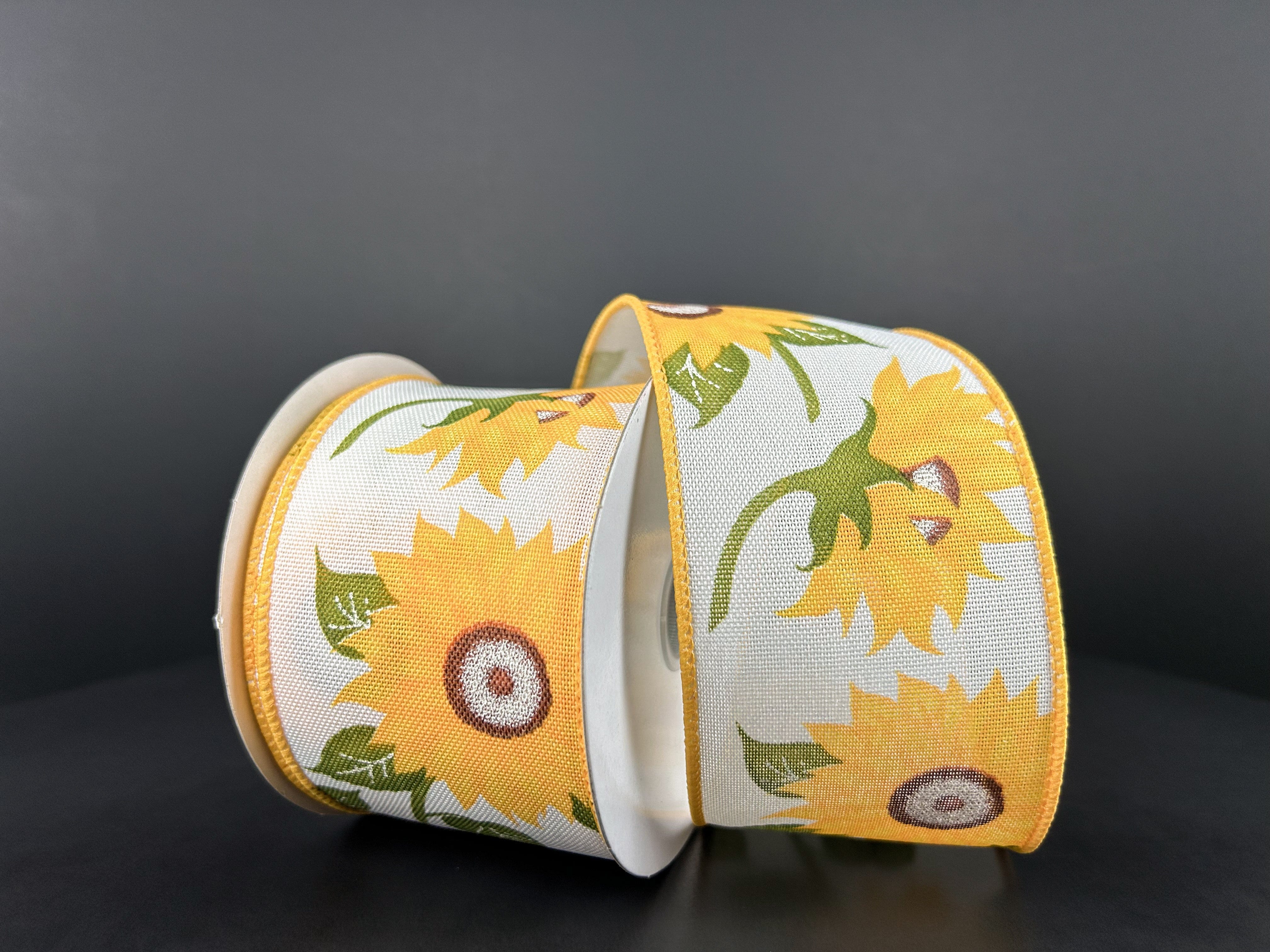 2.5" Sunflower Ribbon - White/Yellow Jascotina Ribbon 42441-40-18