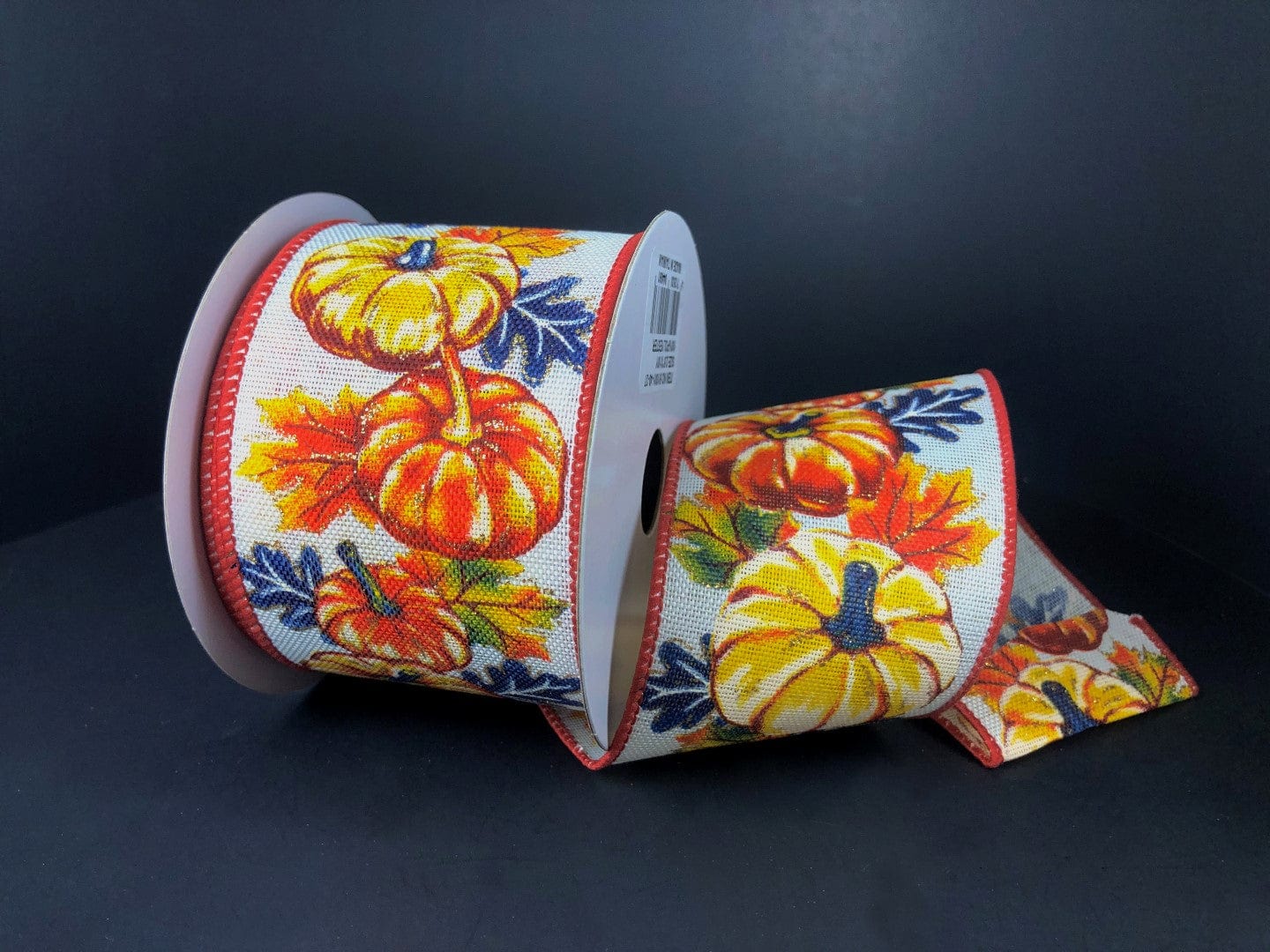 2.5" Wired Fall Foliage Pumpkin Ribbon - Cream/Navy/Orange/Yellow Jascotina Ribbon 61001-40-27