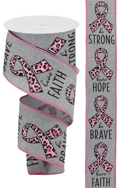 2.5" X 10 YD BREAST CANCER/ANIMAL PRINT - LT GREY/PINK/BLACK Craig Bachman RGC109010