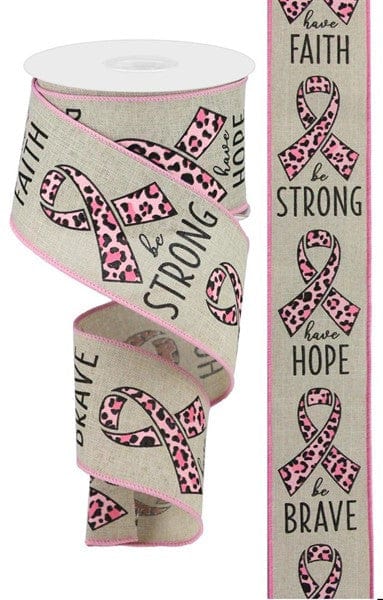 2.5" X 10 YD BREAST CANCER/ANIMAL PRINT - LT NATURAL/PINK/BLACK Craig Bachman RGC1090NF