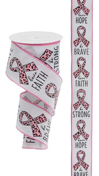 2.5" X 10 YD BREAST CANCER/ANIMAL PRINT - WHITE/PINK/BLACK Craig Bachman RGC108927