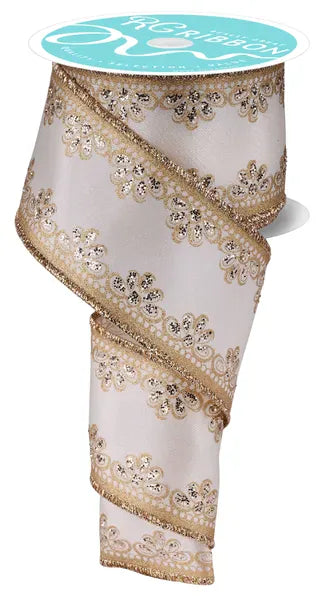 2.5" X 10 YD LUX SCALLOP TRIM RIBBON-CREAM/GOLD/CHAMPAGNE Craig Bachman RGH1035C2