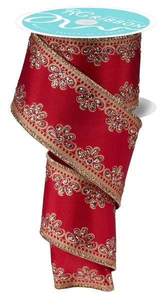 2.5" X 10 YD LUX SCALLOP TRIM RIBBON-RED/GOLD/CHAMPAGNE Craig Bachman RGH103524