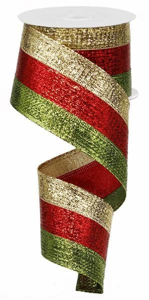 2.5" x 10yd 3-In-1 Metallic Ribbon - LIMEGREEN/RED/GOLD Craig Bachman Ribbon RG014037C