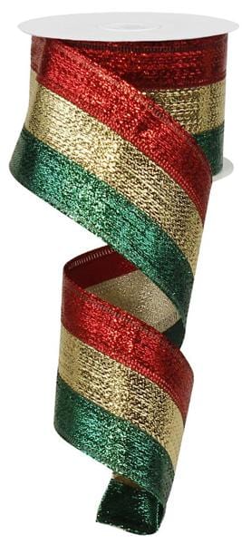 2.5" x 10yd 3-In-1 Metallic Ribbon - RED/GOLD/EMERALDGREEN Craig Bachman Ribbon RG014037R