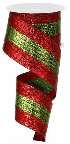 2.5" x 10yd 3-In-1 Metallic Ribbon - Red/Lime Green/ Red Craig Bachman Ribbon RG014033Y