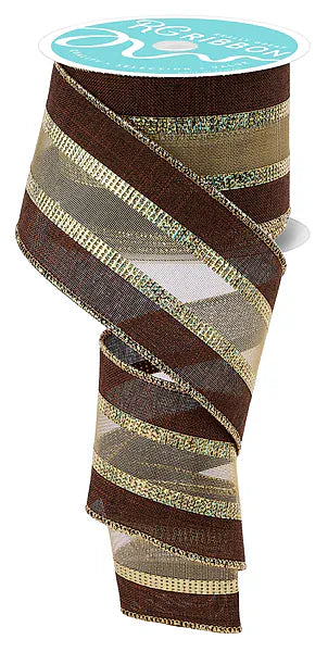 2.5" x 10yd 3-In-1 Royal Burlap/Mesh -  Brown/Laser Gold Craig Bachman RGC8300MR