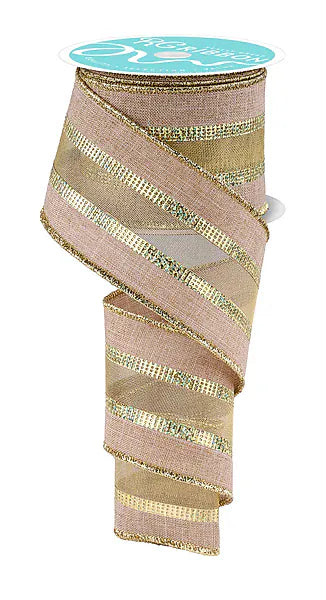 2.5" x 10yd 3-In-1 Royal Burlap/Mesh -  Lt Beige/Laser Gold Craig Bachman RGC8300GS