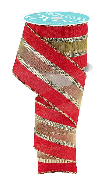 2.5" x 10yd 3-In-1 Royal Burlap/Mesh - Red/Laser Gold Craig Bachman RGC830036