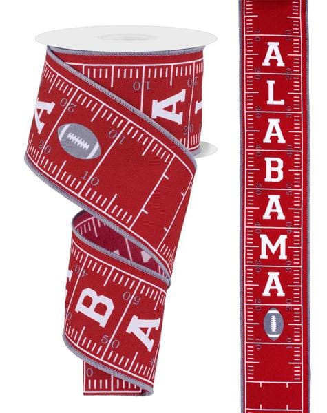 2.5" x 10yd Alabama Football Field - White/Crimson/Grey Craig Bachman Ribbon RGF1105