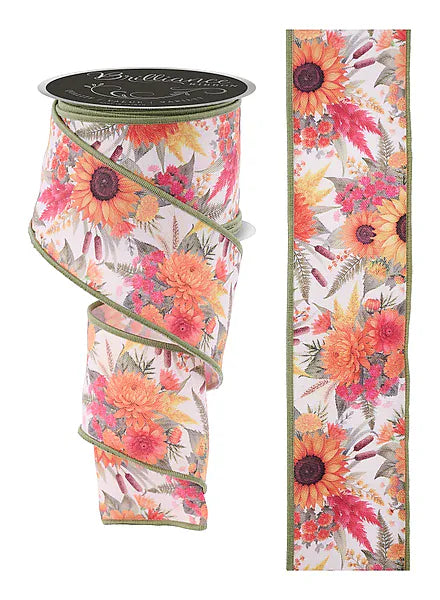 2.5" x 10yd Autumn Florals - Ivory/Yellow/Orange/Red Craig Bachman LS1280J8