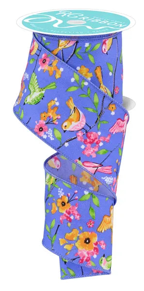 2.5" x 10yd Birds W/Floral Branches-MEDIUM BLUE Craig Bachman RGE176003