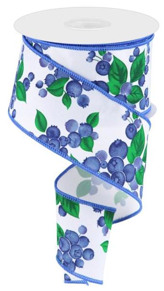 2.5" x 10yd Blueberries - White/Blue/Green Craig Bachman Ribbon RGC175327