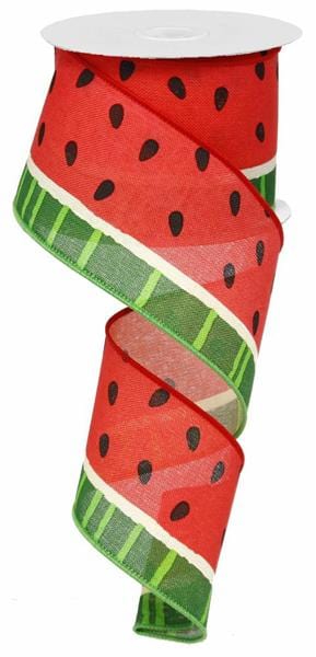 2.5" x 10yd Bold Watermelon On Royal - Pink/Green/Cream/Black Craig Bachman Ribbon RG01223C2