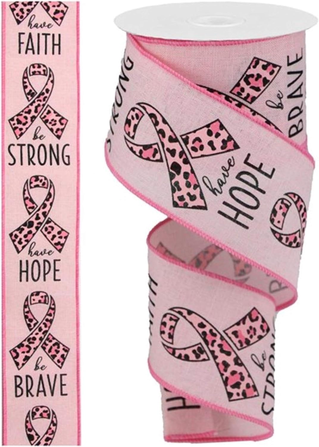 2.5" X 10YD Breast Cancer Leopard Ribbon - Pale Pink Craig Bachman Ribbon RGC109015