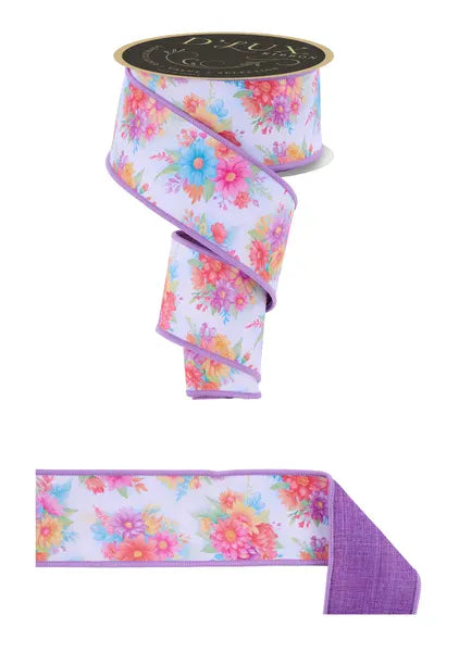 2.5" x 10yd Bright Flowers/Fused - White/Lavender/Pink/Turquoise Craig Bachman LX1175K1