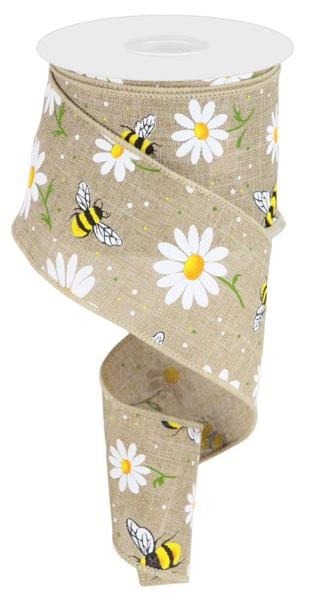 2.5" x 10yd Bumble Bee/Daisy On Royal - Bge/Wht/Ylw/Grn/Org/Blk Shirleys of Collins RGC184801