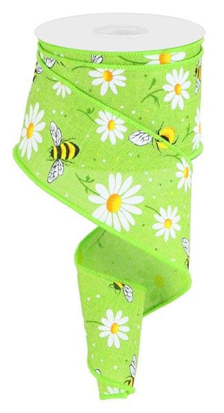 2.5" X 10YD BUMBLE BEE/DAISY ON ROYAL - LIME/WHITE/YELLOW/GREEN/ORANGE/BLACK Craig Bachman RGC184833