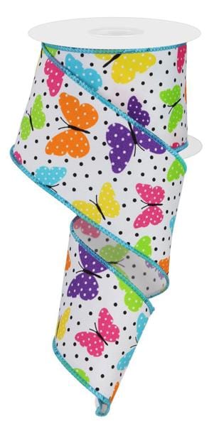 2.5" x 10yd Butterflies/Dots On Diagonal - Bright Multi Shirleys of Collins RGE110727