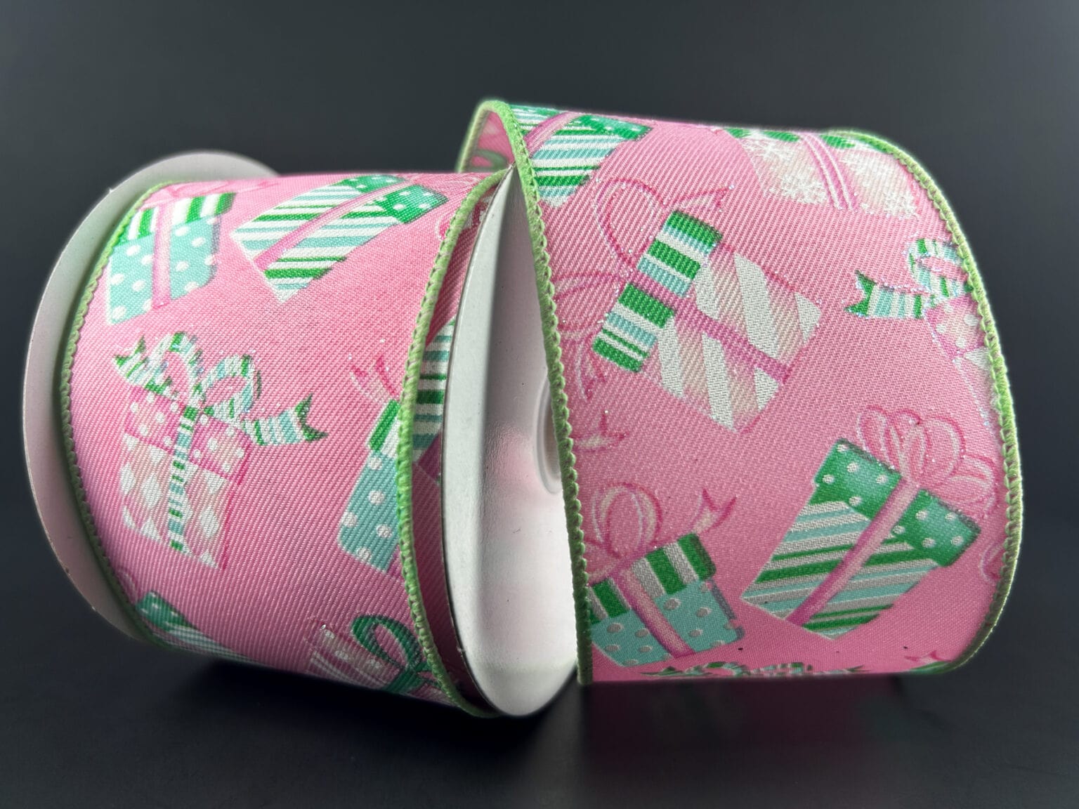 2.5" x 10YD Christmas Present Ribbon - Pink/Green/White Jascotina Ribbon 71413-40-44