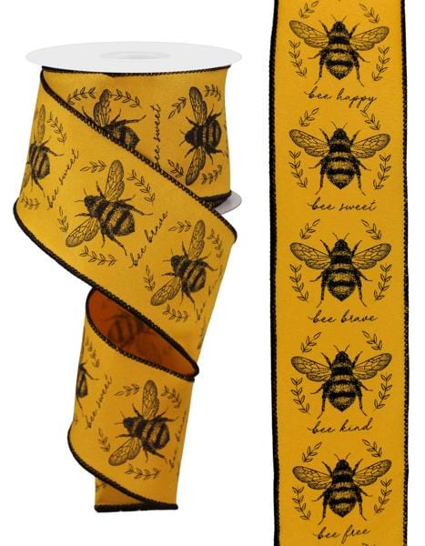 2.5" x 10yd Classic Honey Bees/Diagonal - Dark Yellow/Black Shirleys of Collins RGE1697NC