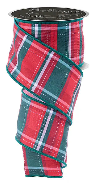 2.5" x 10yd Dashed Plaid - White/Red/Emerlad Craig Bachman LS128567