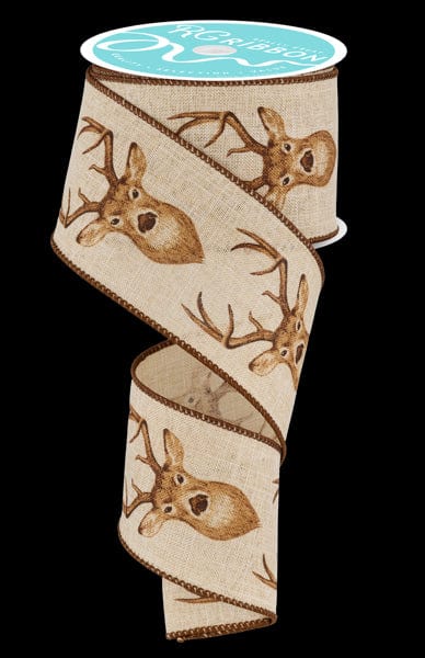 2.5" x 10yd Deer Head On Royal Burlap - Natural/Brown/Tan/Caramel Craig Bachman Ribbon RGF114418