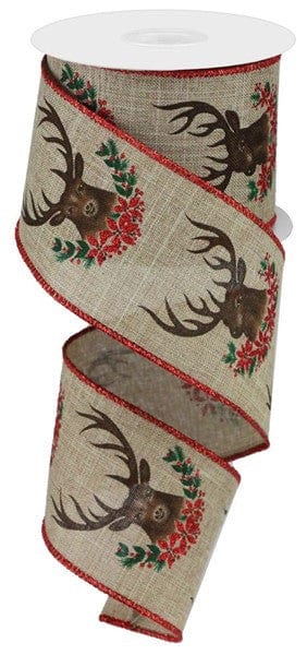 2.5" X 10YD DEER/POINSETTIA/HOLLY/ROYAL - BEIGE/BROWN/GREEN/RED Craig Bachman RGA182201