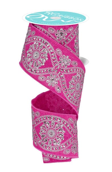 2.5" x 10yd Deluxe Wavy Floral - Fuchsia/Silver Craig Bachman Ribbon RGF141207