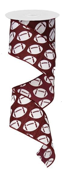 2.5" X 10YD DIAGONAL FOOTBALL RIBBON WHITE/BURGUNDY Craig Bachman RG0141605