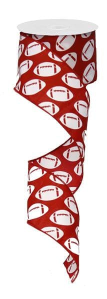 2.5" X 10YD DIAGONAL FOOTBALL RIBBON WHITE/CRIMSON Craig Bachman RG0141667