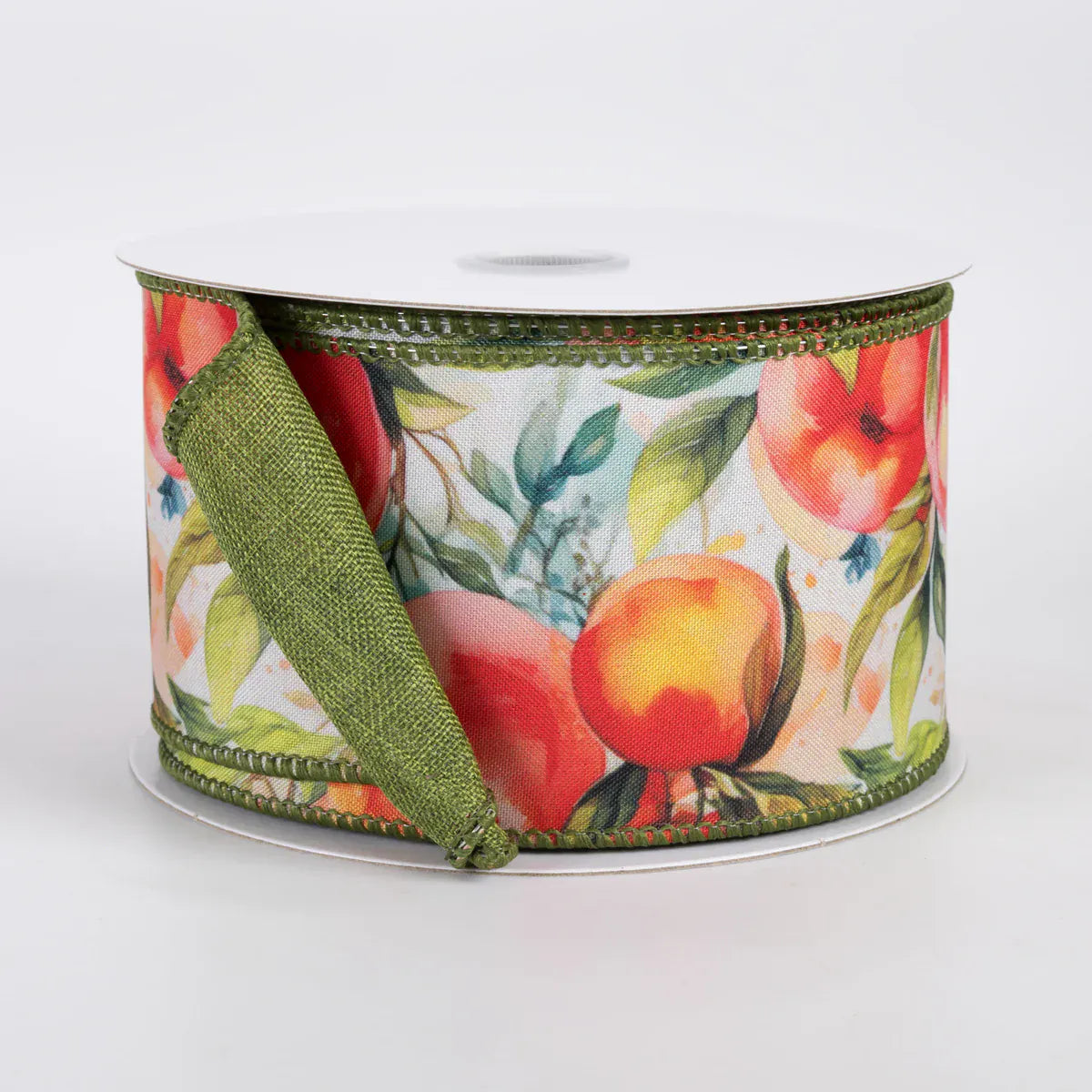 2.5" X 10YD Double Sided Fused Watercolor Peaches Ribbon - Moss Green Jascotina D43613-40-23