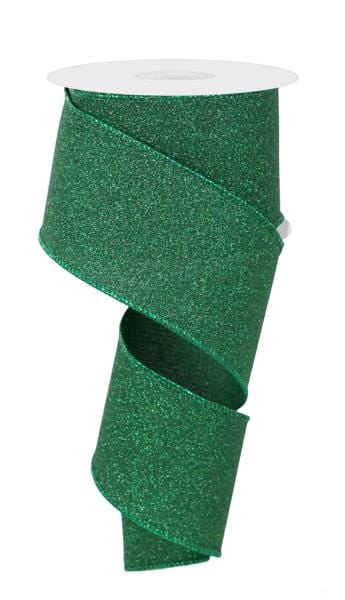 2.5" x 10yd Fine Glitter On Faux Royal - Emerald Green Craig Bachman Ribbon RGE179006