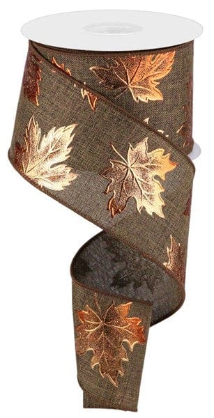 2.5" x 10yd Foil Maple Leaf On Royal - Brown Craig Bachman RIBBON RGC183404