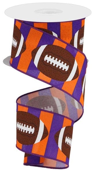 2.5" x 10yd Football On Royal - Orange/Purple/Brown Craig Bachman Ribbon RGA1431M2