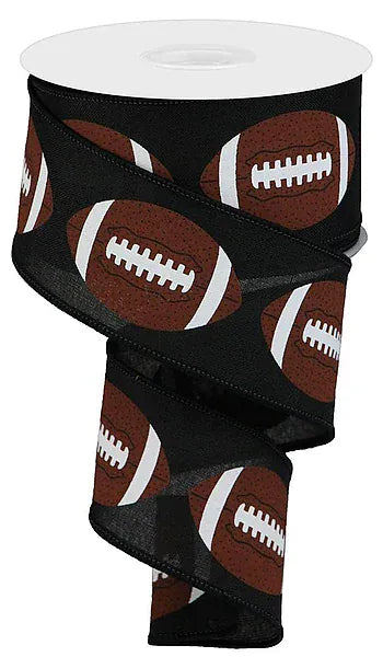 2.5" x 10yd Footballs On Faux Royal - Black/Brown/White Craig Bachman RGA136902