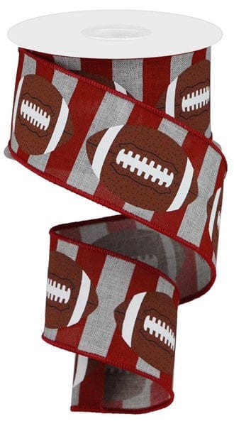 2.5" x 10yd Footballs On Royal - Light Grey/Brown/Crimson Craig Bachman RGA136710