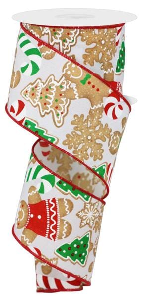 2.5" x 10yd Gingerbread Cookies - White/Brown/Emerald Craig Bachman Ribbon RGE187927