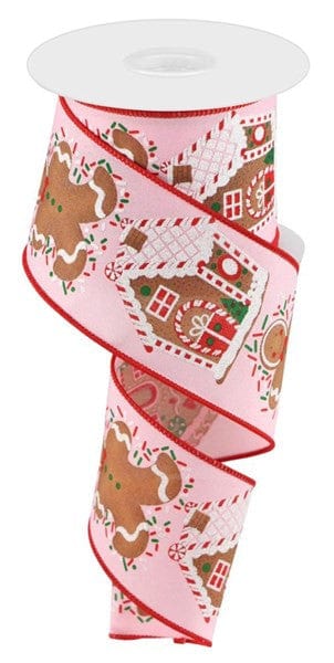 2.5" X 10YD GINGERBREAD MAN/HOUSE - LT PINK/BROWN/RED/GREEN Craig Bachman RGC171615