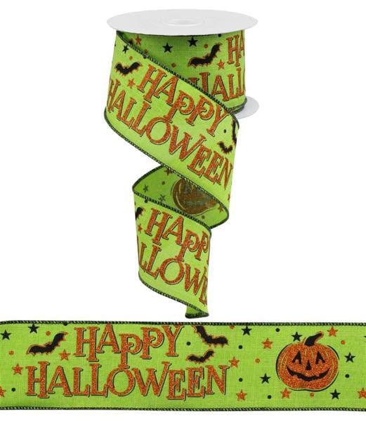 2.5" x 10yd Happy Halloween On Royal - Lime/Orange/Black Craig Bachman RGA1179E9