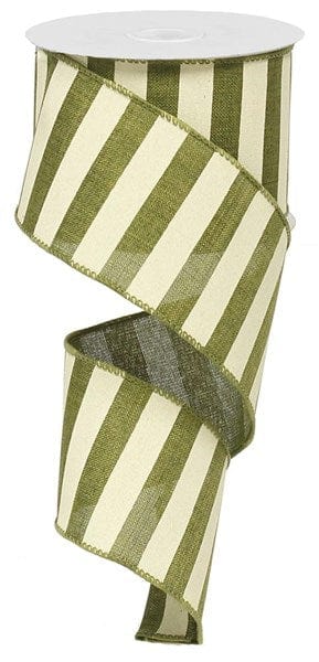 2.5" x 10yd Horizontal Stripe - Moss Green/Ivory Craig Bachman RIBBON RX9149TW