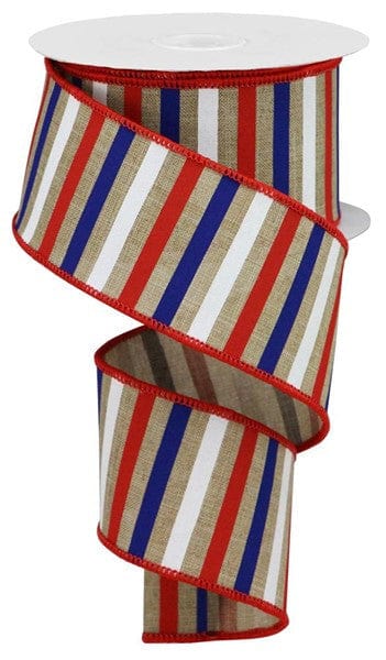 2.5" X 10YD HORIZONTAL STRIPE ON ROYAL - LIGHT BEIGE/RED/BLUE/WHITE Craig Bachman RGA1205A1