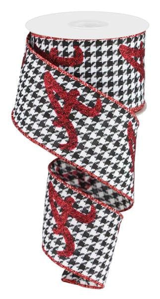 2.5" x 10yd Houndstooth Red Glitter "A" - Black/White/Red Craig Bachman RG01481